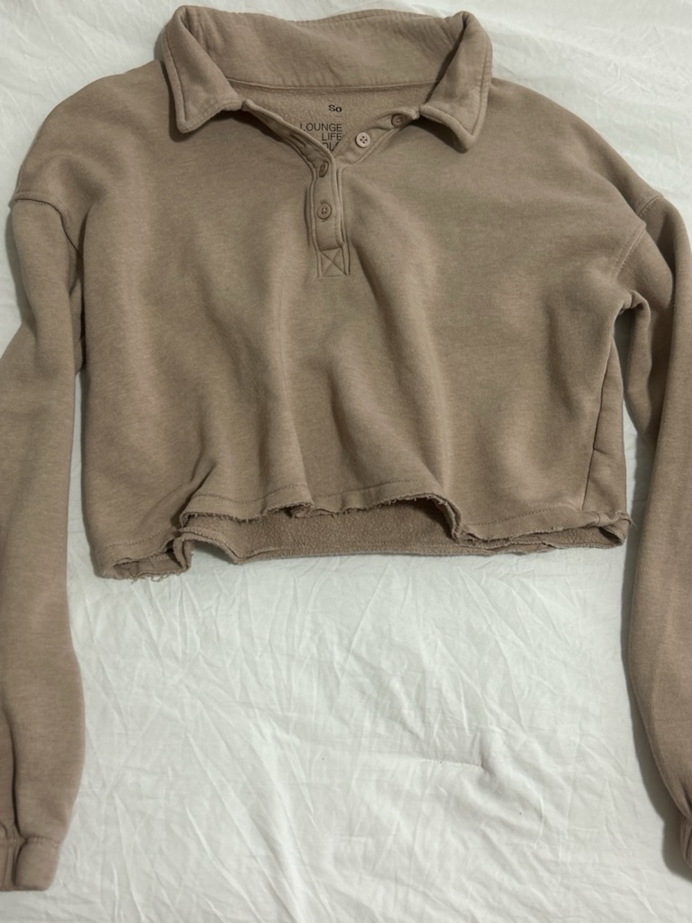 SO Cropped Polo Sweatshirt in Taupe